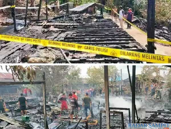 kebakaran yang terjadi di Desa Talekoi ( atas) dan Kelurahan Pendang (bawah) Kecamatan Dusun Utara Kabupaten Barito Selatan