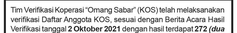 Pengumuman Koperasi Omang Sabar