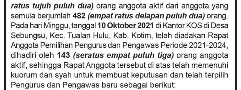 Pengumuman Koperasi Omang Sabar