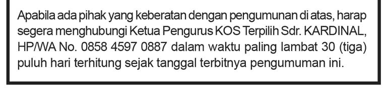 Pengumuman Koperasi Omang Sabar
