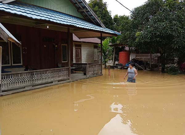 Meluapnya Daerah Aliran Sungai (DAS) Rungan mengakibatkan banjir yang merendam puluhan rumah warga di Desa Sei Antai
