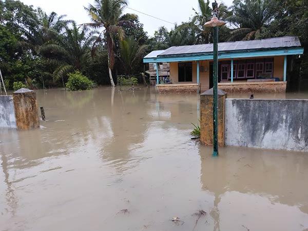 Ratusan rumah terendam banjir. Salah satunya di Desa Sungai Hijau, Kecamatan Pangkalan Banteng