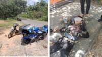Dua sepeda motor yang terlibat tabrakan mengalami kerusakan.