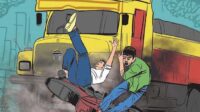 ilustrasi kecelakaan truk vs motor