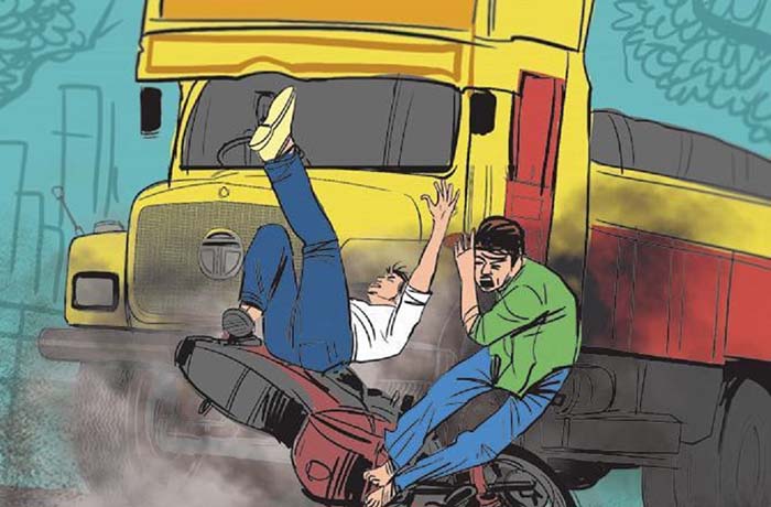 ilustrasi kecelakaan truk vs motor