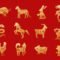 chinese zodiac animals. twelve asian new year golden characters set isolated on red background. vector illustration of astrology calendar horoscope symbols