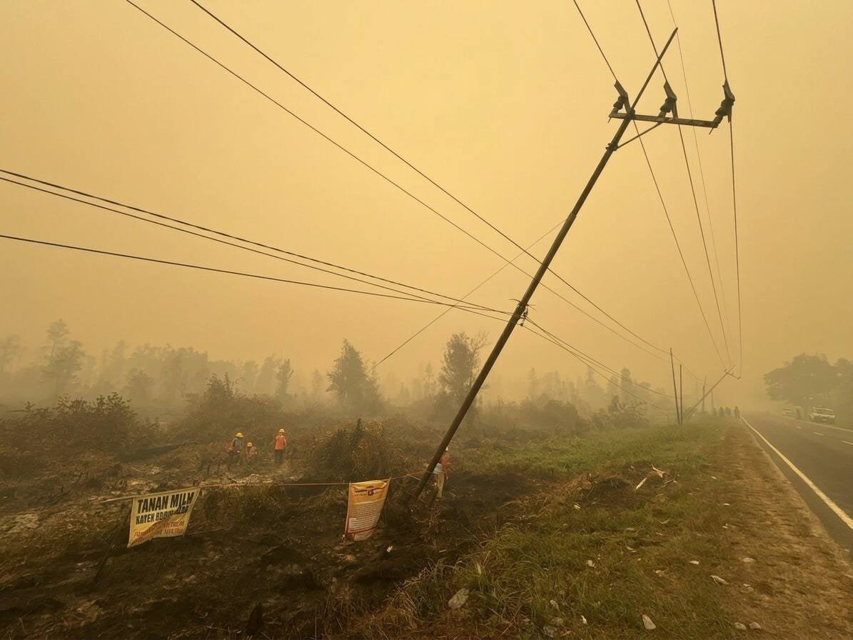 Tiang Listrik PLN Miring Akibat Karhutla